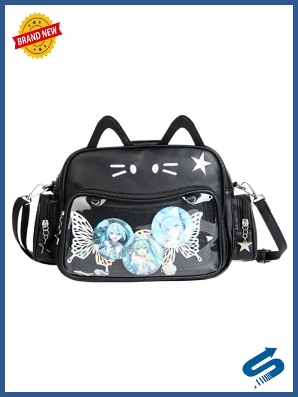 Cat Ita Bag Pin Display PU Leather Backpack Crossbody Y2k Purse for Girls